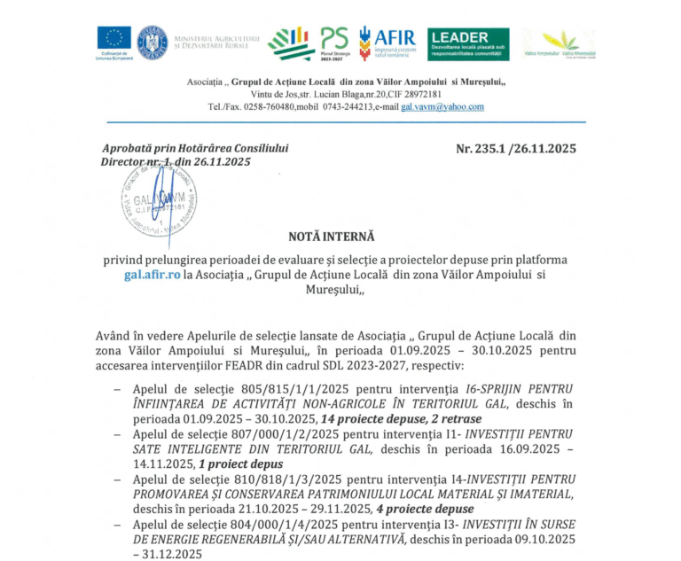 Anunț privind prelungirea perioadei de evaluare a proiectelor