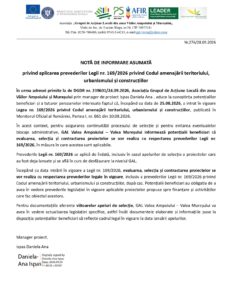 Nota de informare asumată a GAL Valea Ampoiului – Valea Mureșului, nr. 276 din 28.09.2026, privind Legea nr. 169/2026