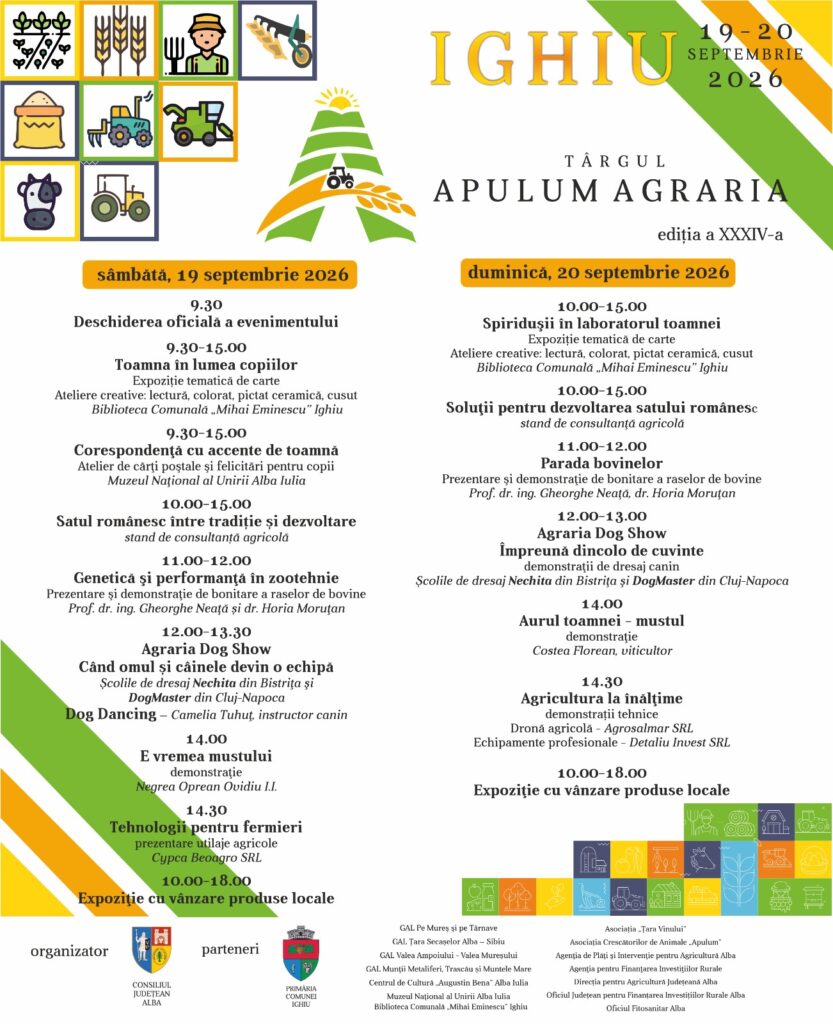 Programul Târgului Apulum Agraria, ediția a XXXIV-a, Ighiu, 19–20 septembrie 2026